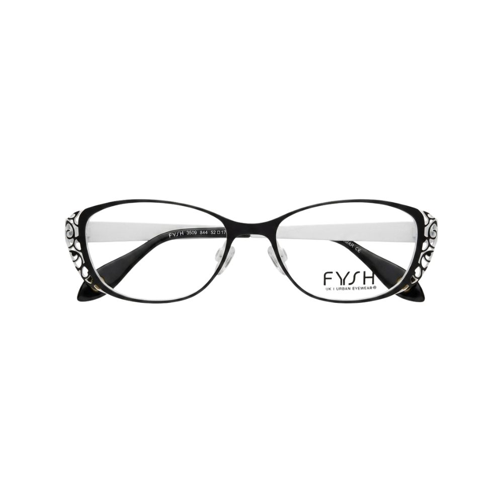 NOS Fysh 3509 Eyeglasses FRAMES 844 BLACK  white Cat Eye UK URBAN EYEWEAR
