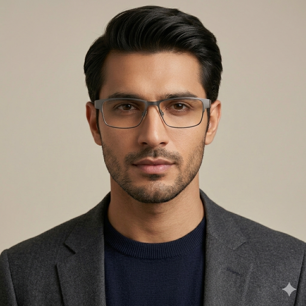 Evatik 9068  Rectangle Grey Black Men Eyeglasses 53mm