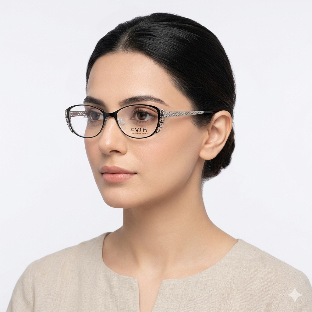 NOS Fysh 3509 Eyeglasses FRAMES 844 BLACK  white Cat Eye UK URBAN EYEWEAR