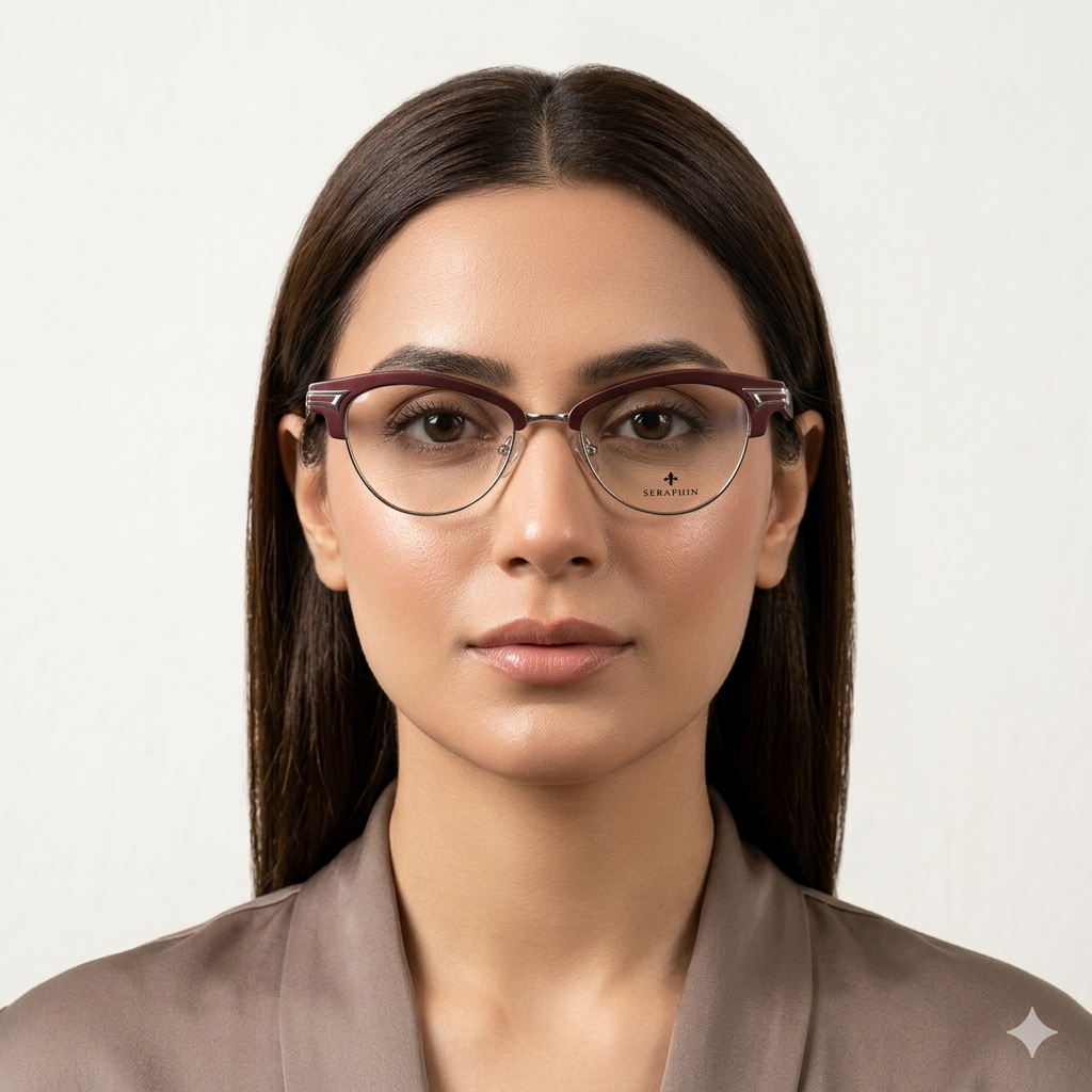 Seraphin Grand 8603 Burgundy Silver Metal Cat Eye Eyeglasses  Japan New