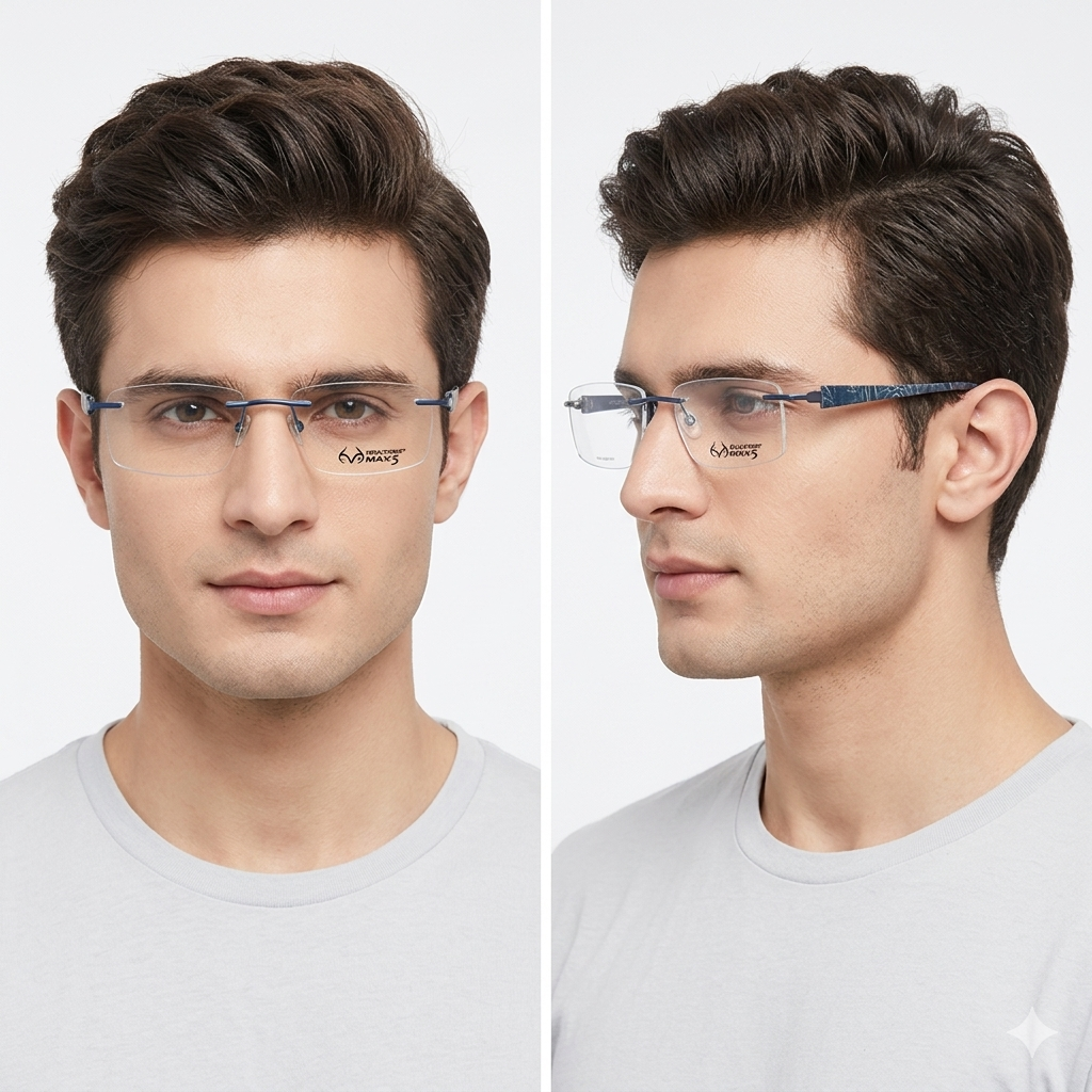 REALTREE MAX 5 R417 BRN Brown Mens Rectangle Rimless Eyeglasses