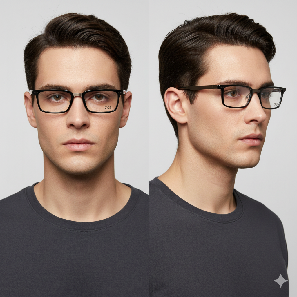 OGI Evolution 9102 1042 Black Silver Mens Rectangle Eyeglasses